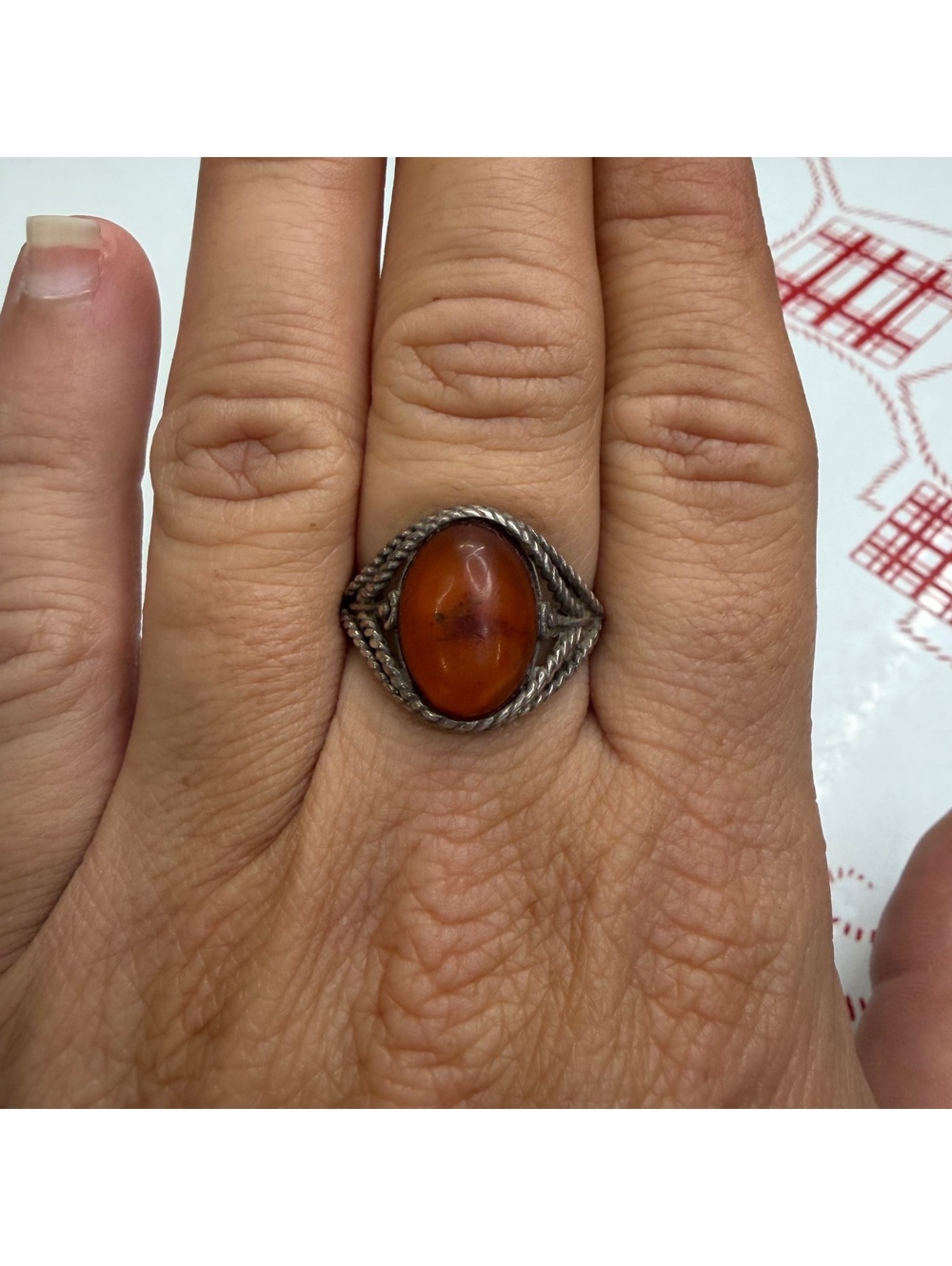 Sterling silver & Amber ring size 7.75 vintage